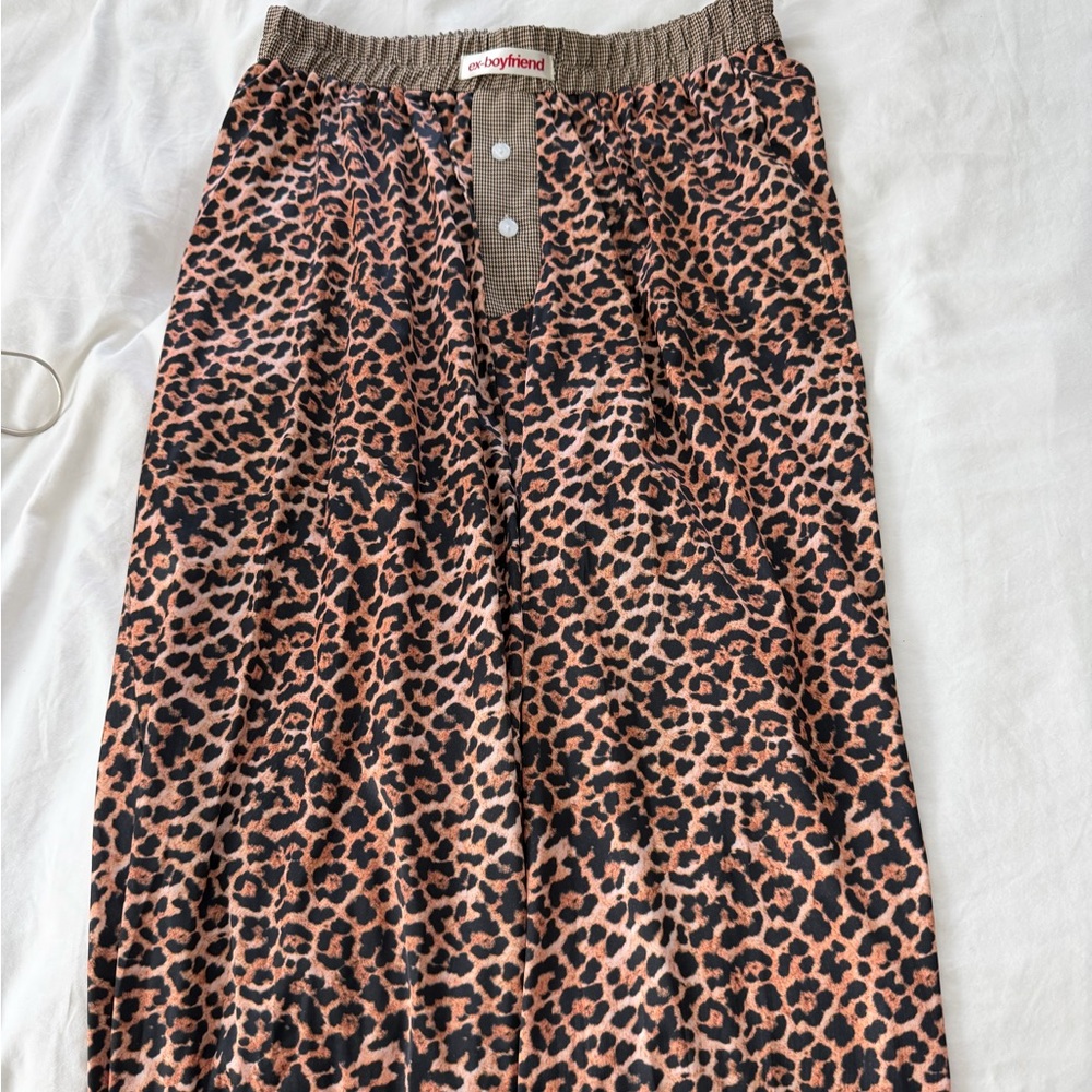 Ex Boyfriend Leopard Print Satin Joggers in Tan & Black